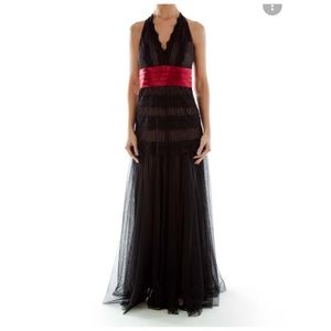 Y2K BCBG MAXAZRIA halter maxi dress gown black with red silk contrast